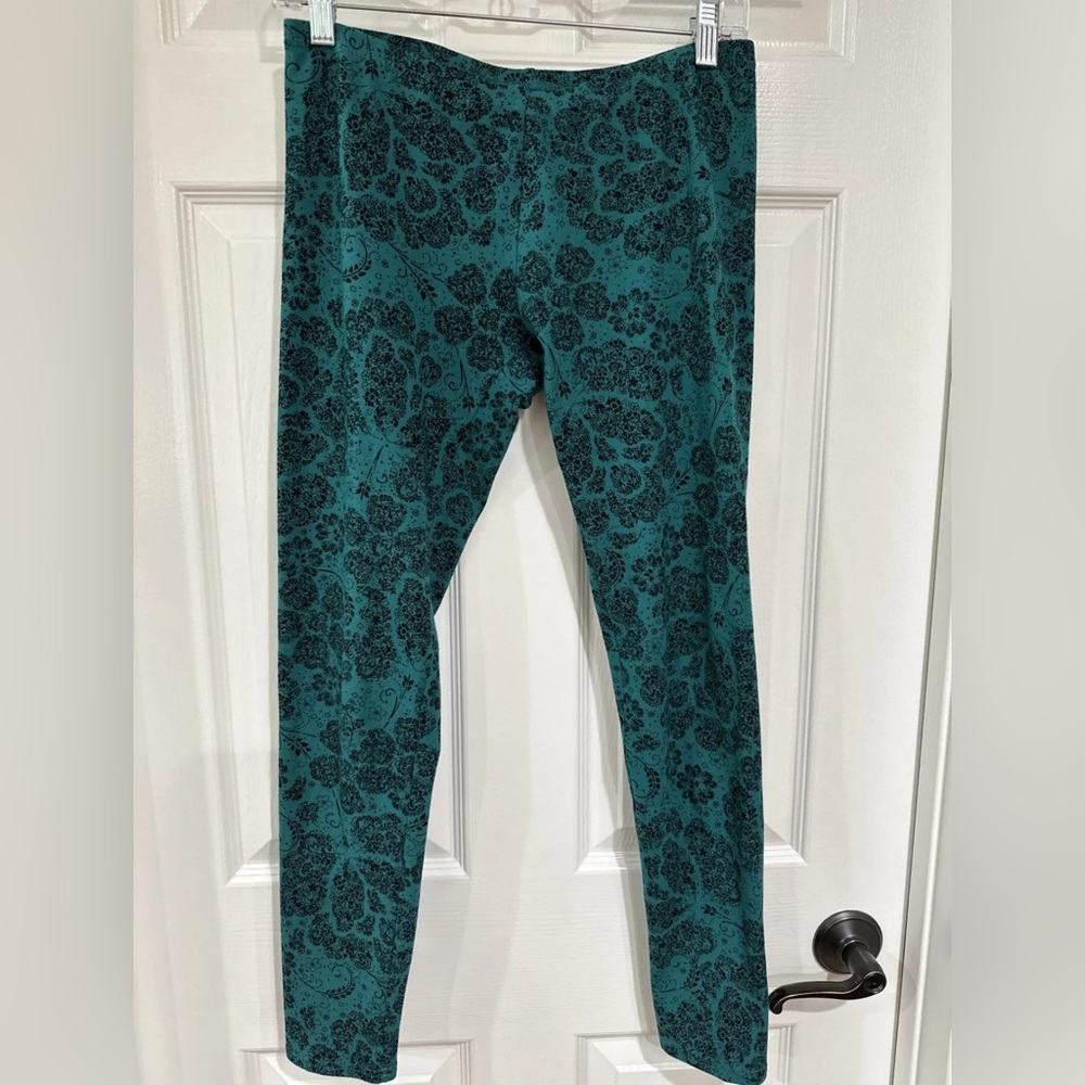 LC Lauren Conrad Women's Small Leggings Teal Green Black Paisley Floral